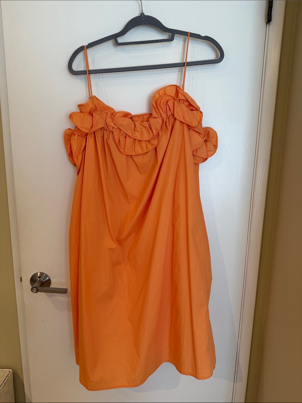 H&M Orange Ruffle-Trim Spaghetti Strap Mini Dress
